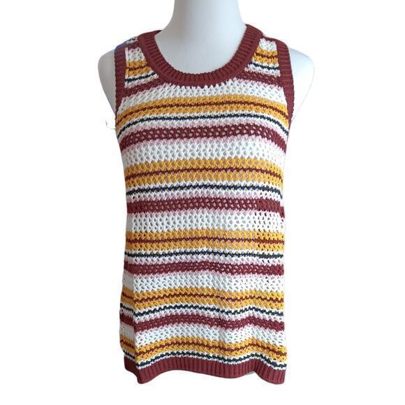 NEW SANCTUARY‎ Crochet Sweater Vest Top Pullover Size Medium Cotton Stripes - Picture 2 of 11